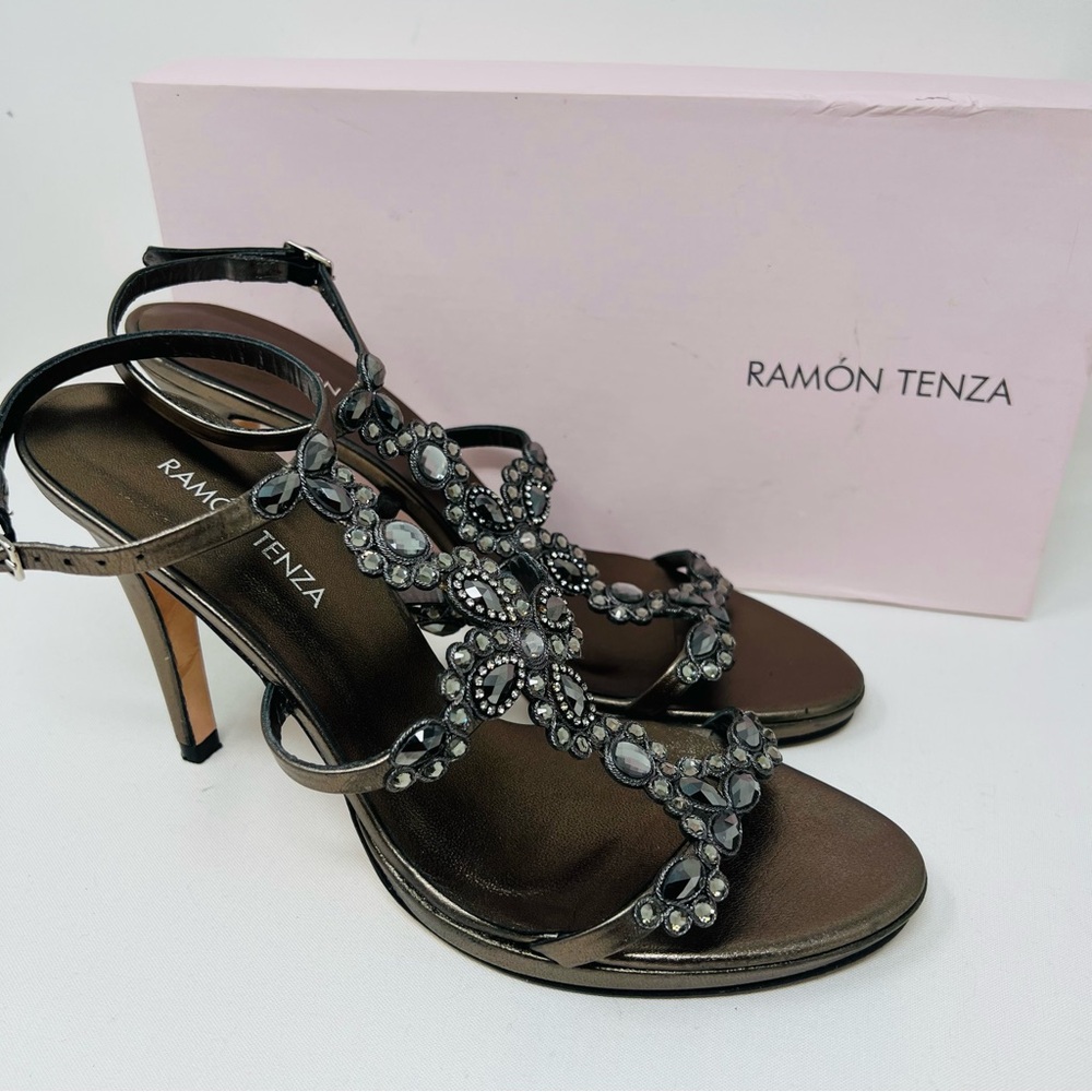 RAMON TENZA AMAYA PEWTER EMBELLISHED HEELS